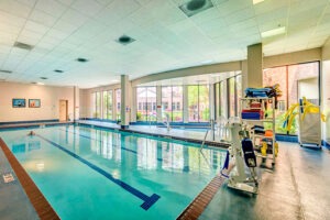 An indoor swimming pool for residents