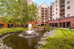 A water feature on the Covenant Living campus.