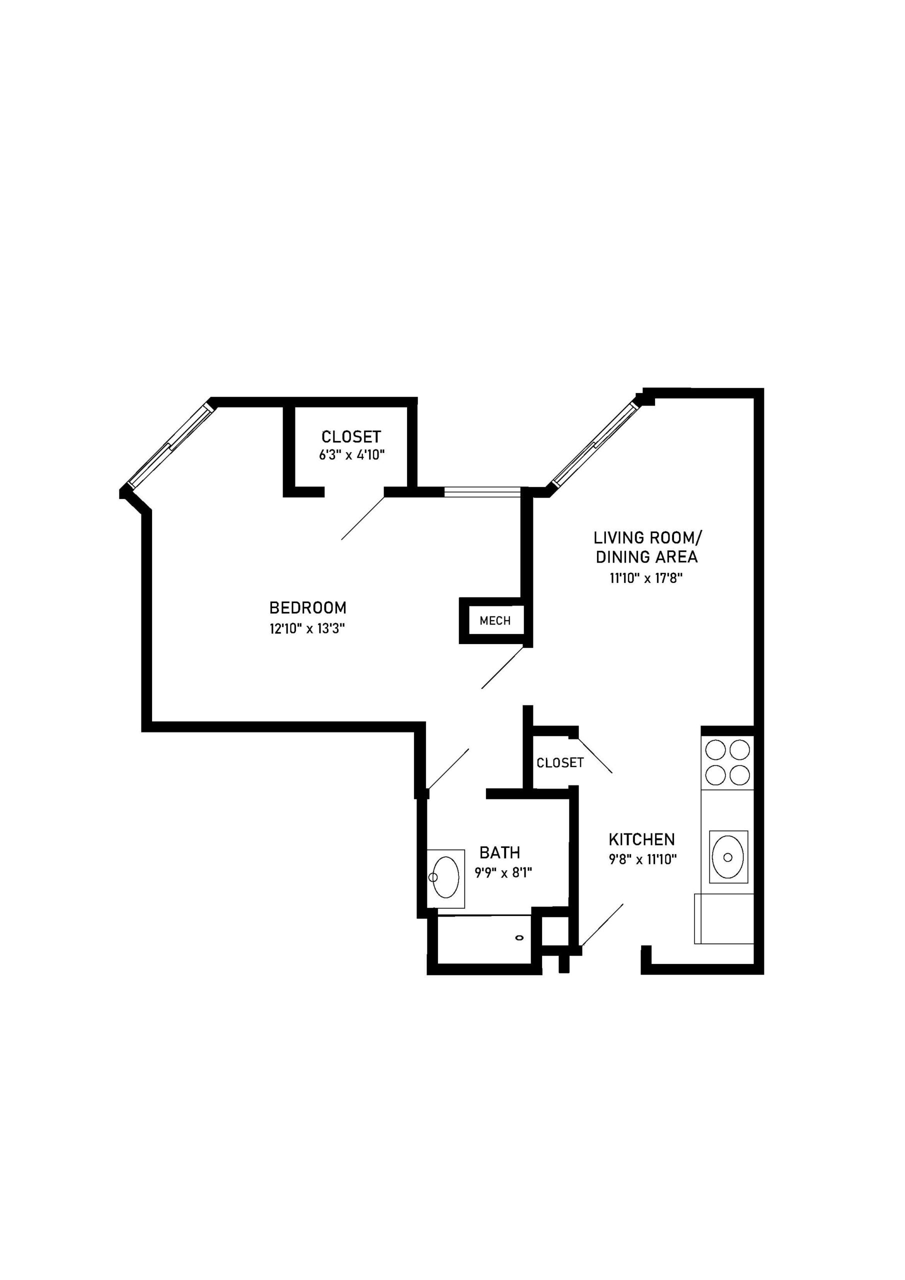 Balsamada 1 bed 1 bath apartment floor plan