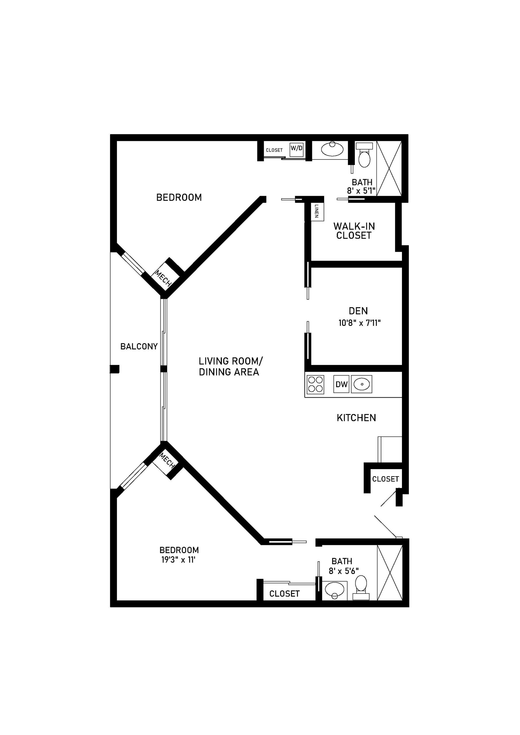 Cottonwood 2 bed 2 bath apartment floor plan