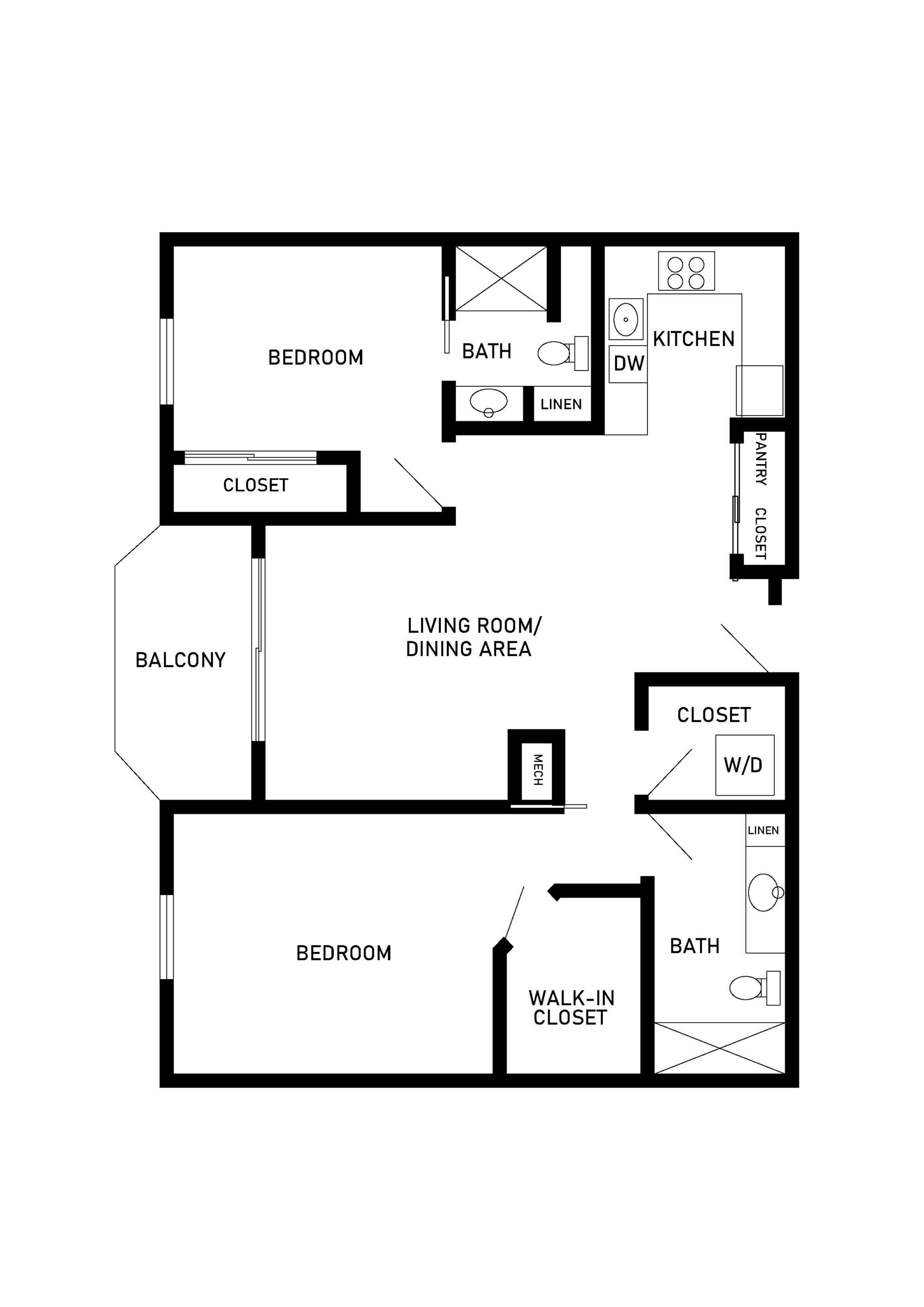 Linden 2 bed 2 bath apartment floor plan