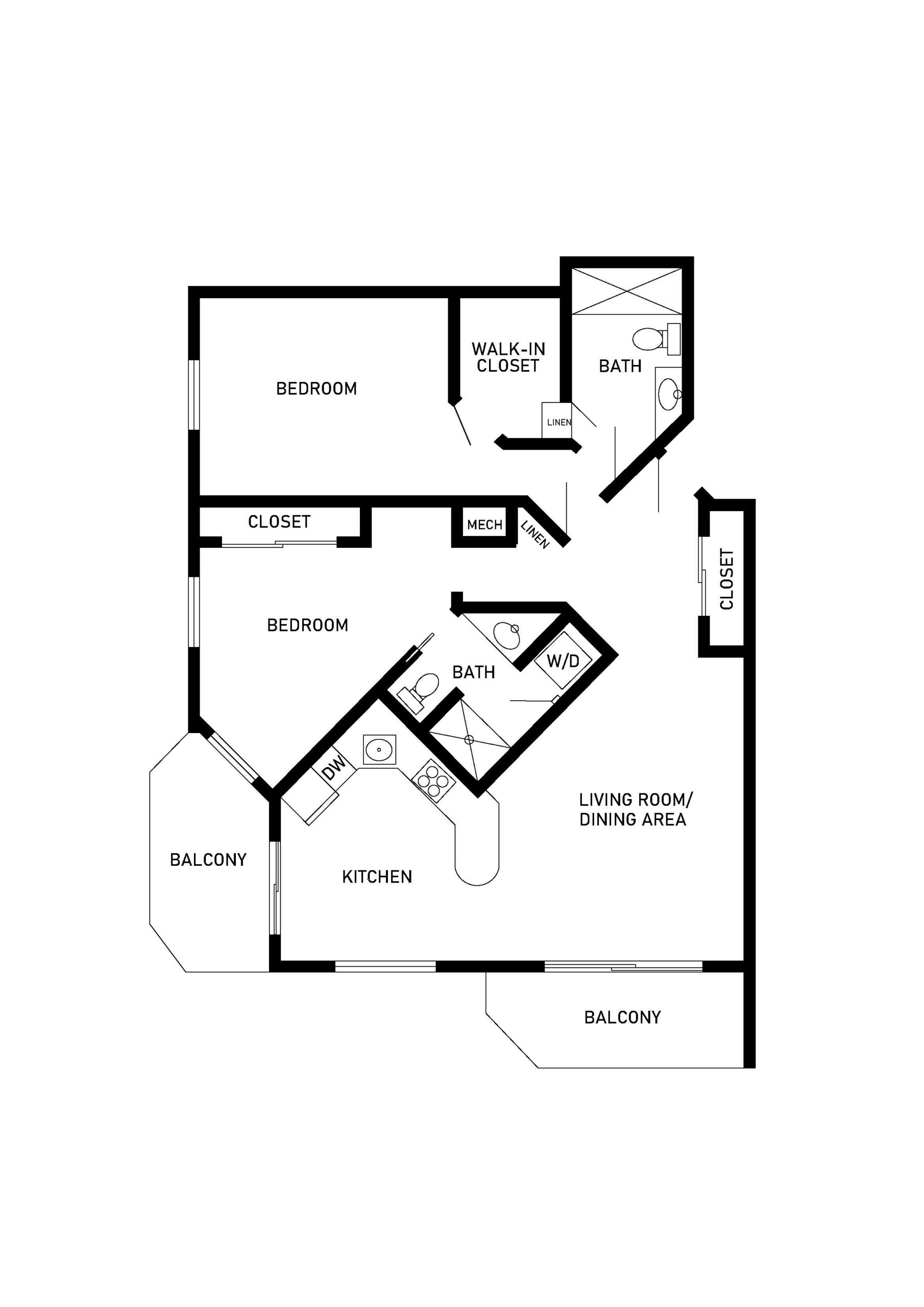 Redwood 2 bed 2 bath apartment floor plan