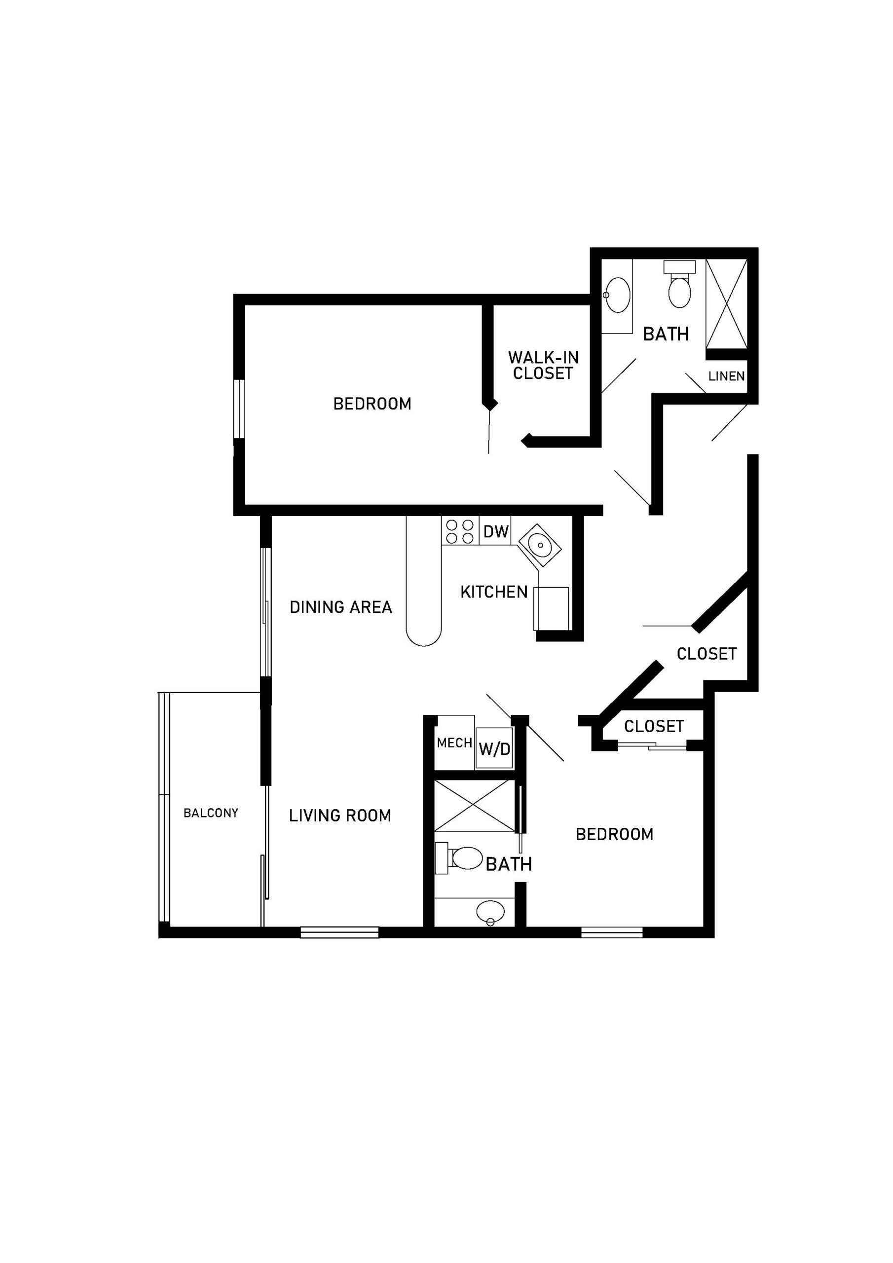 Spruce 2 bed 2 bath apartment floor plan