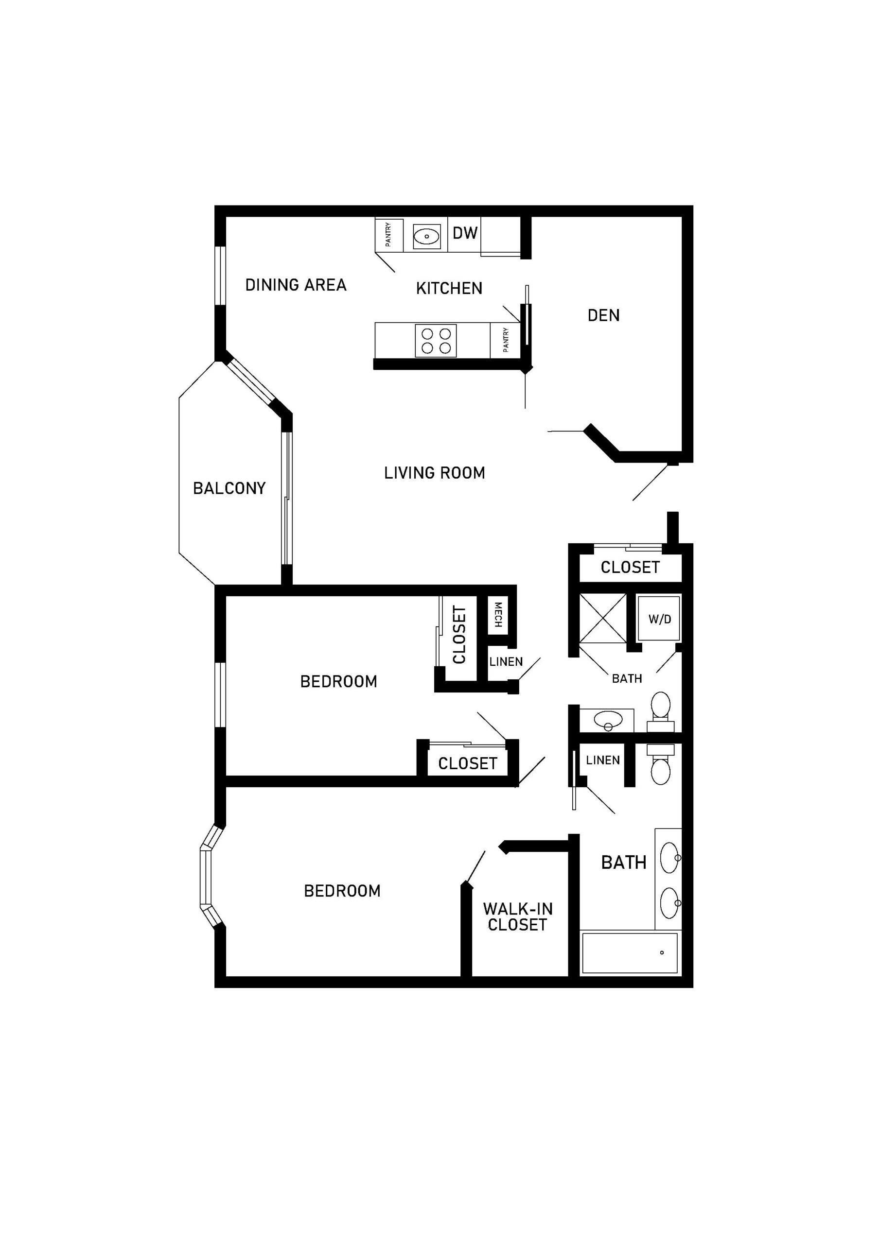 Tamarack 2 bed and 2 bath apartment floor plan